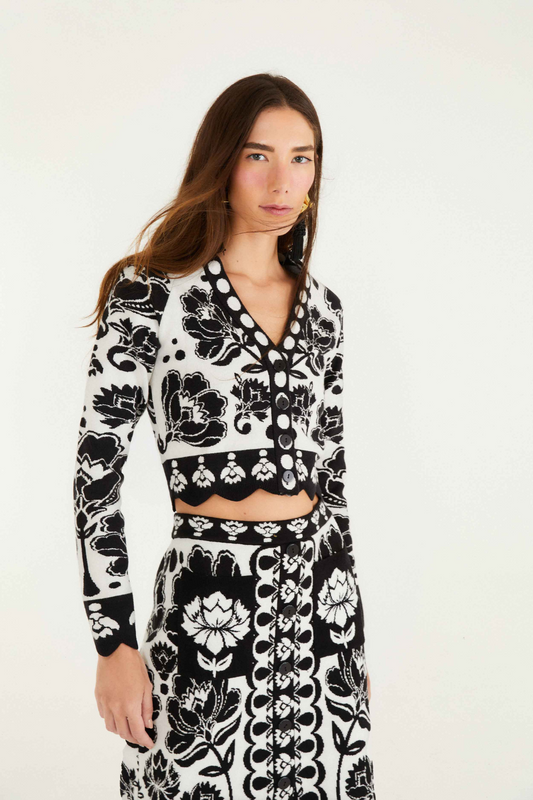 Floral Arabesque Cropped Cardigan