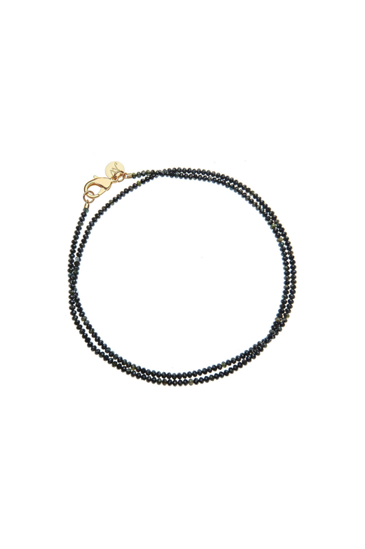 Double Wrap Diamond Cut Beaded Necklace in Black Agate