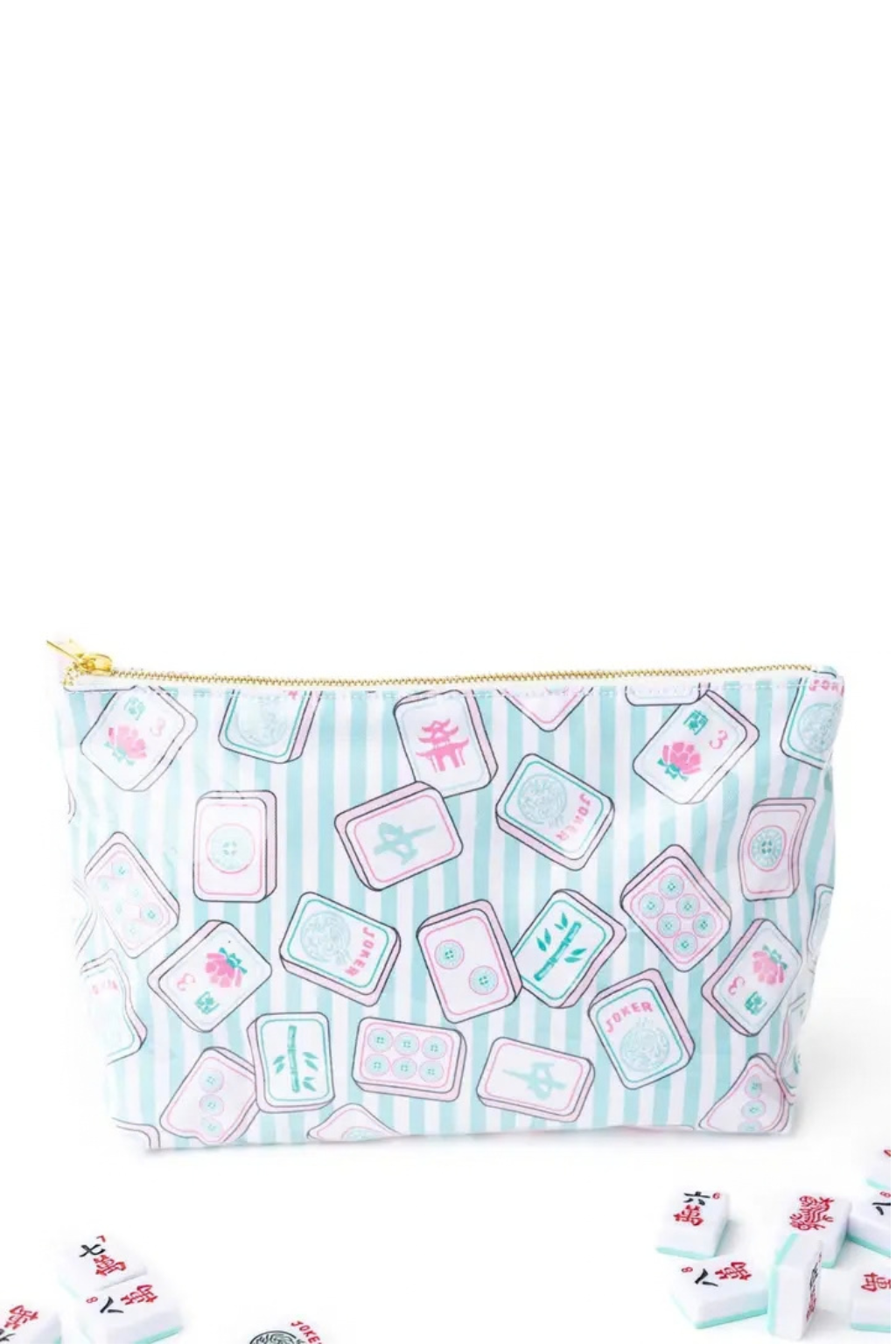 Mahjong Tile Print Clear Coated Travel Cosmetic Case