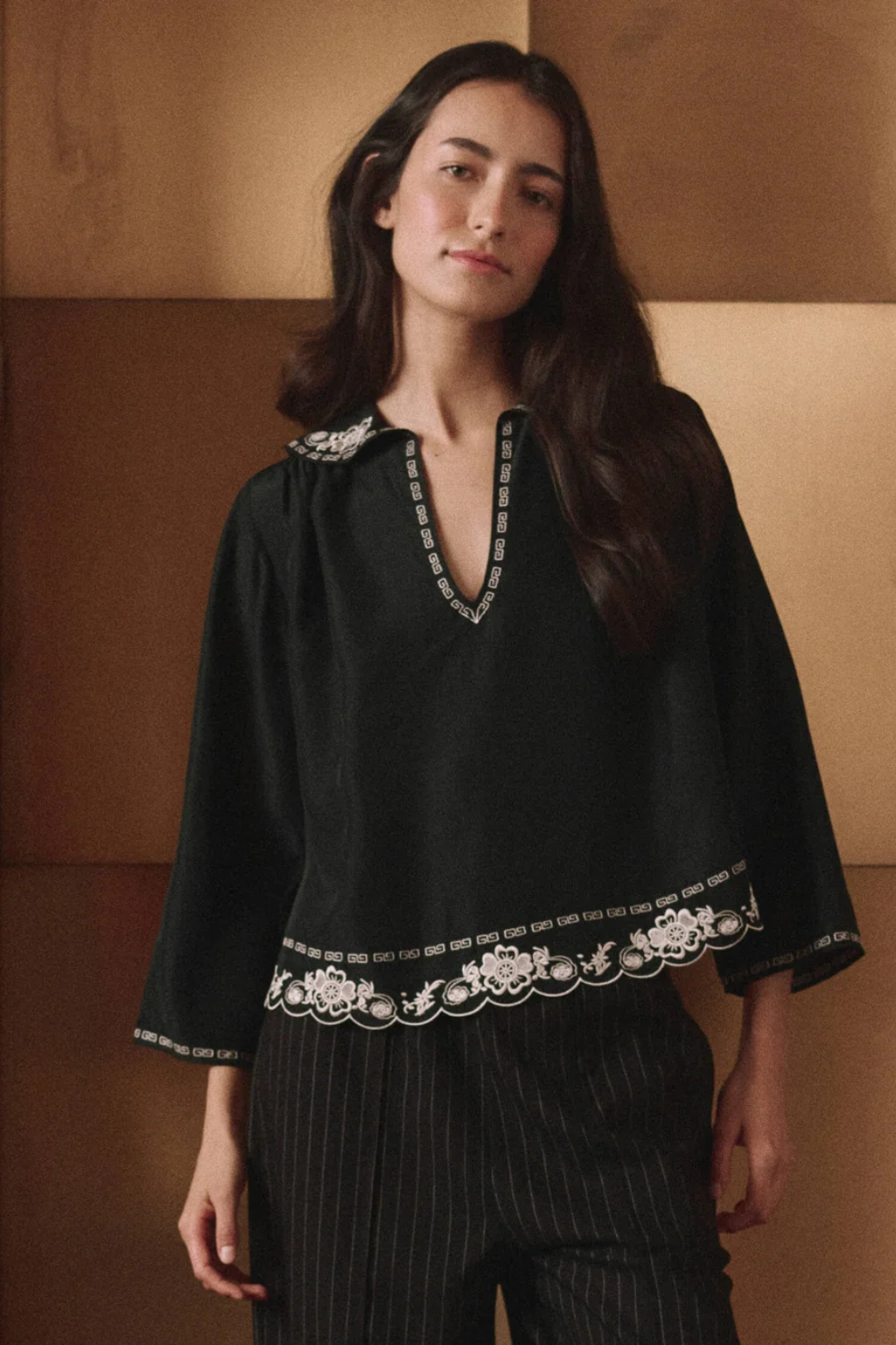 The Embroidered Floral Peterpan Collar Top.