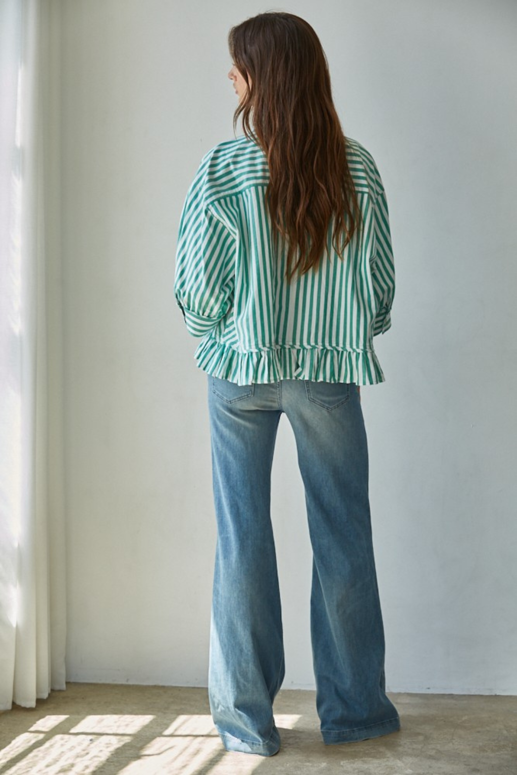 Striped Button Down Top with Ruffle Hem