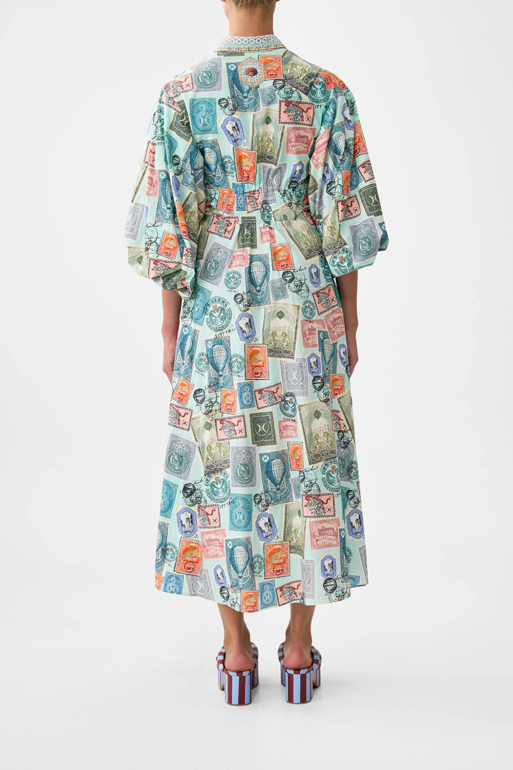 Waist Tie Shirt Dress With Bubble Sleeve