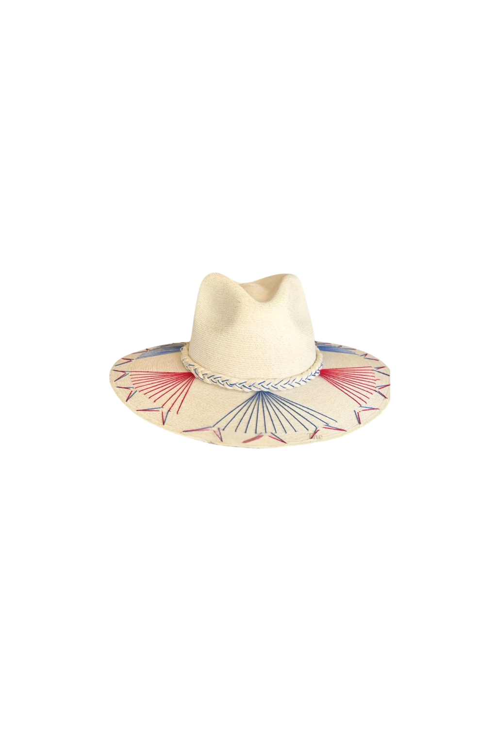 Straw Hat with Red White and Blue Embroidery