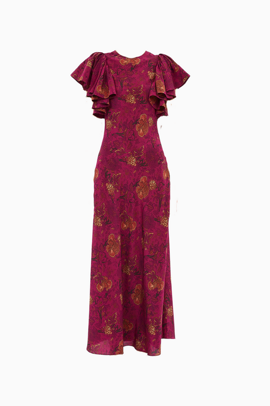 Mariam Silk Bias Cut Flutter Sleeve Dress