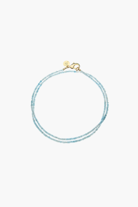 Double Wrap Diamond Cut Beaded Necklace in Aquamarine - TRAY SHOW