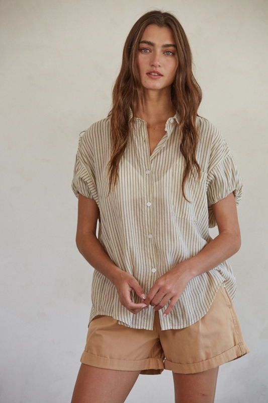 Striped Button Down Short Sleeve Top