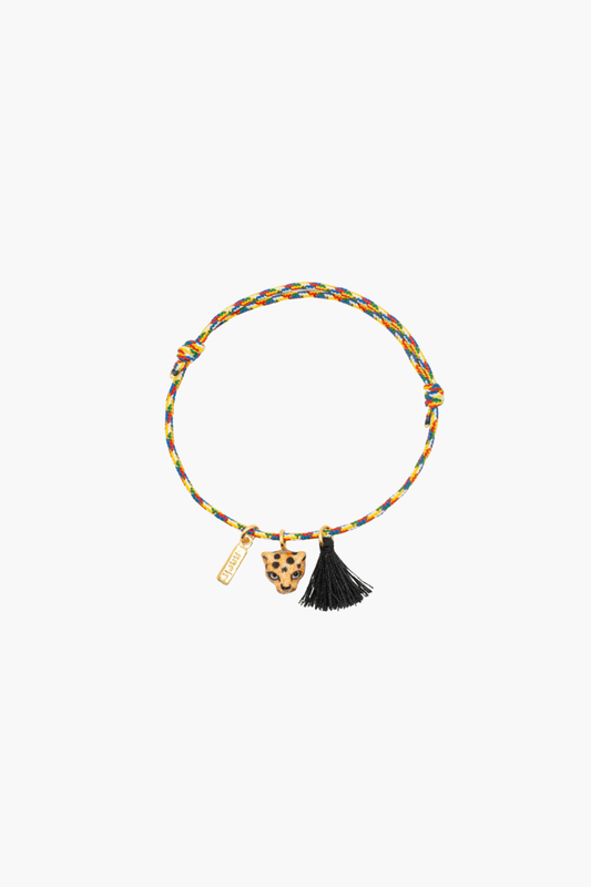 Multicolored Leopard Cord Bracelet w/ Tassel