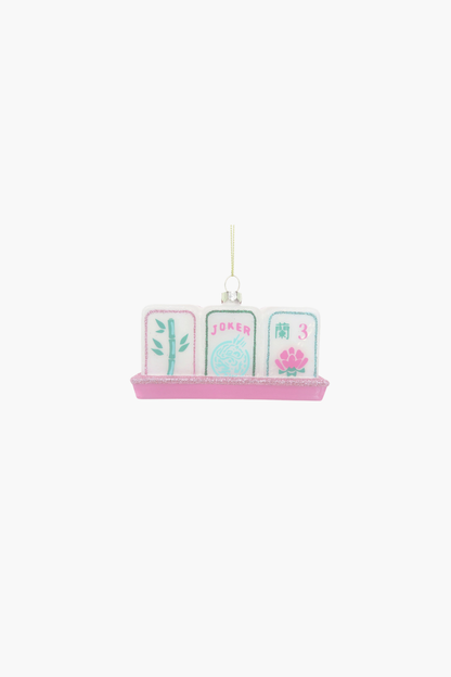 Mahjong Tile Hand-painted Glass Christmas Ornament