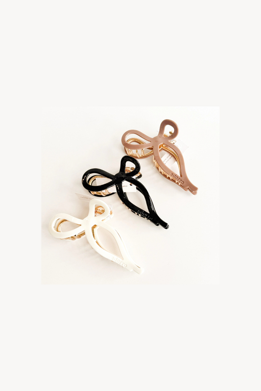 Sabrina Solid Large Ribbon Bow Metal Claw Clip