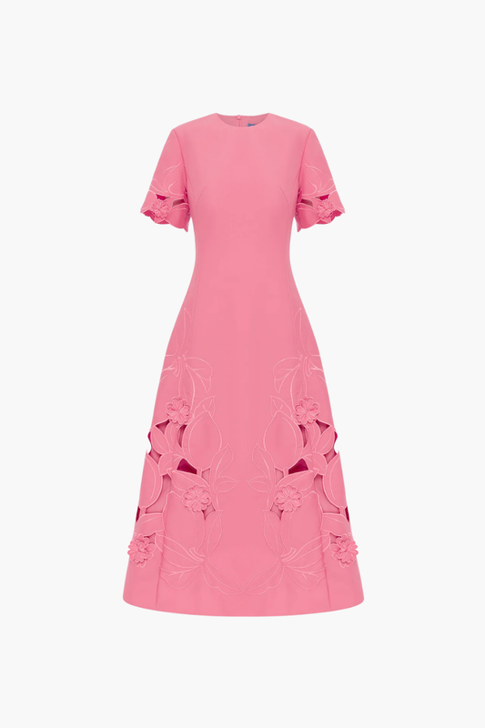 Caroline Applique Short Sleeve Midi Dress