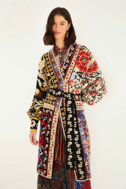 Flower Print Patchwork Midi Cardigan