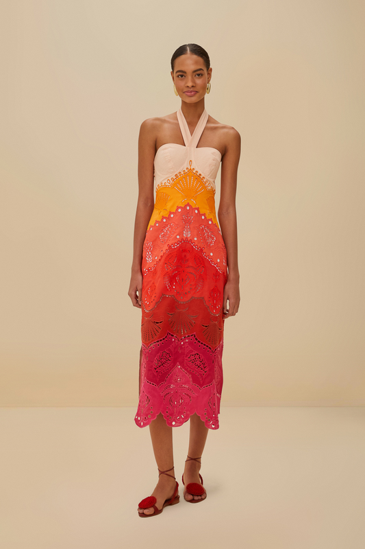 Summer Gradient Ombre Richelieu Midi Dress