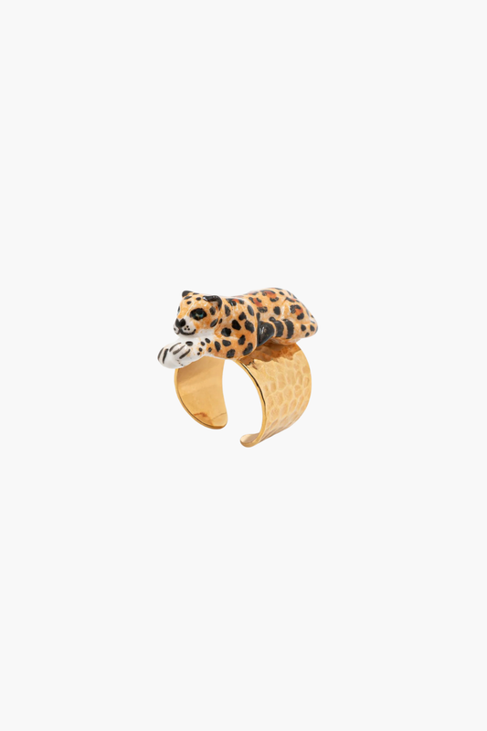 Reclining Leopard Hammered Ring
