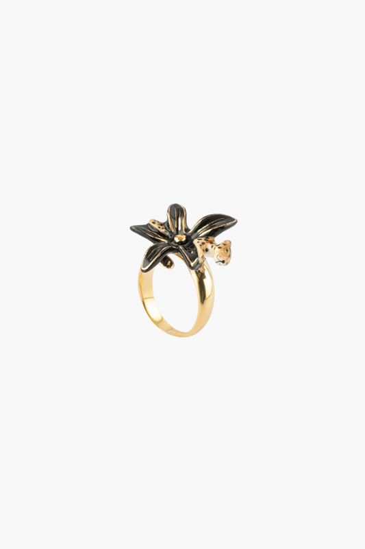 Black Erine Flower & Leopard Ring