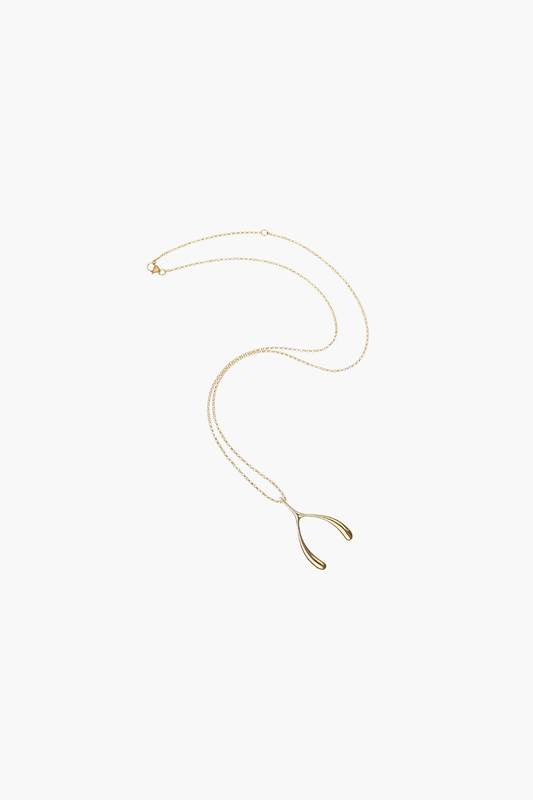 LUCKY Gold Wishbone Pendant Necklace - TRAY SHOW