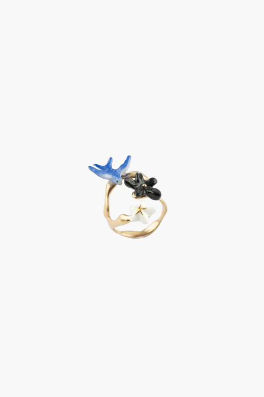 Blue Swallow w/ Flowers Ring