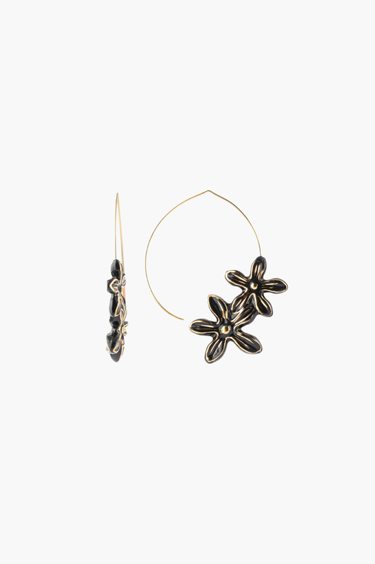 Black Erine Flower Hoop Earrings