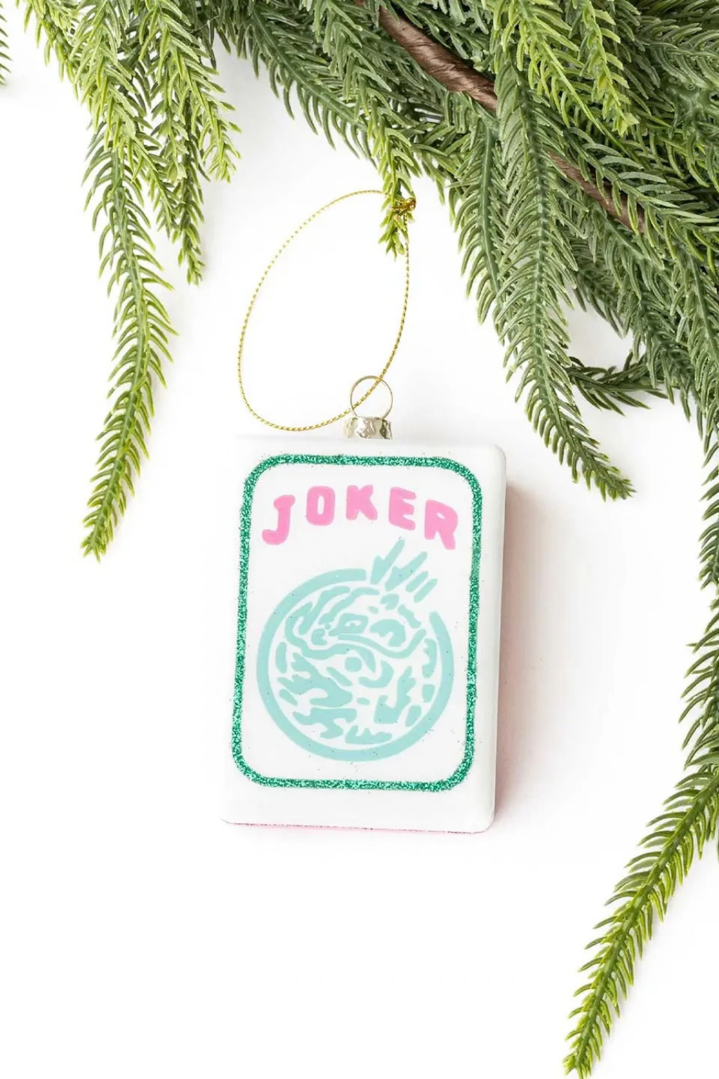Large Mahjong Joker Tile Glass Christmas Ornament