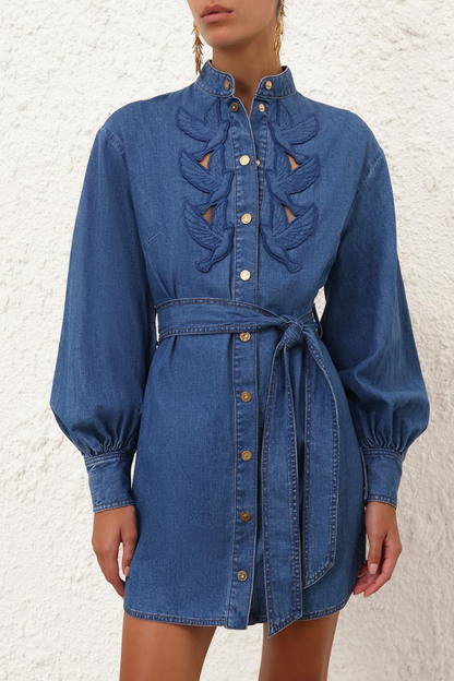 Denim Applique Mini Dress