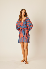 Cotton Stripe Alex Short Dress with Sash