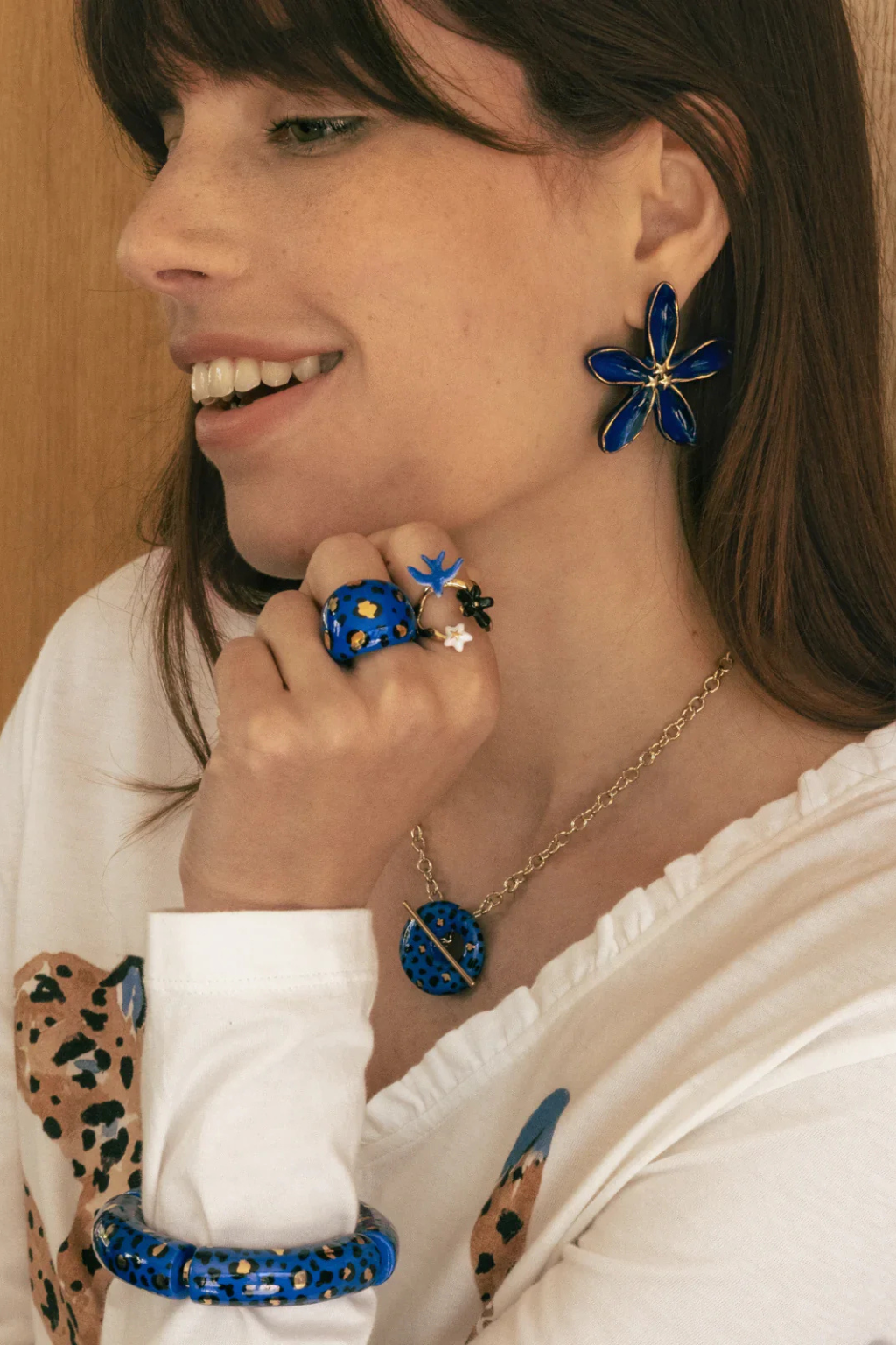 Blue Swallow w/ Flowers Ring