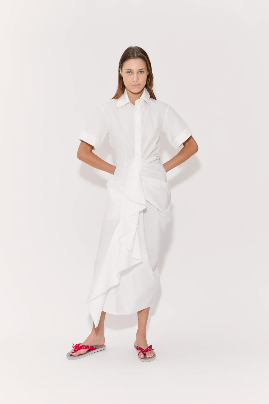 Gathered Ruffle Shirt Dress