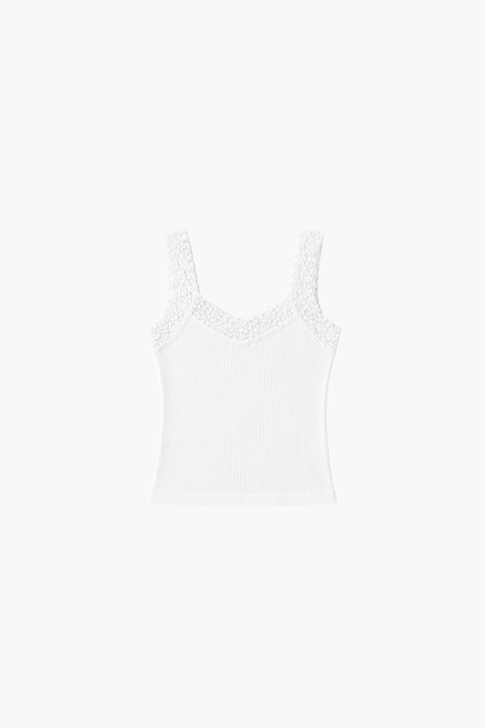 Seamless Ribbed Tank Top with Lace Trim