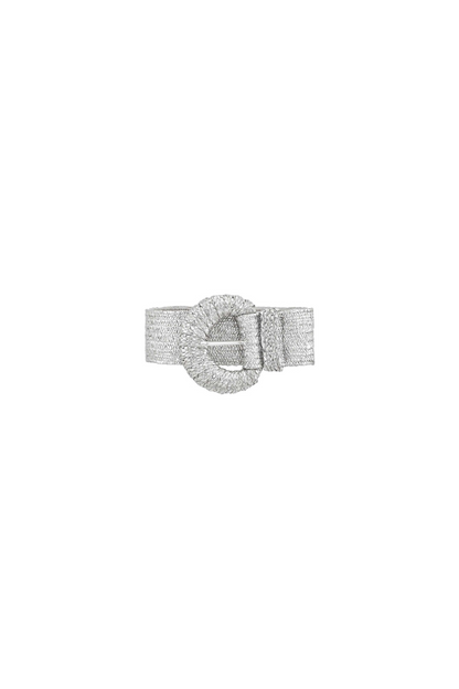 Metallic Wrapped Halfmoon Buckle Raffia Belt