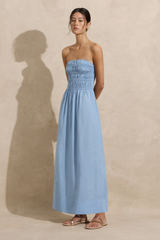 Strapless Ruched Maxi Dress