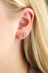 Pink Opal Huggie Hoop Earrings
