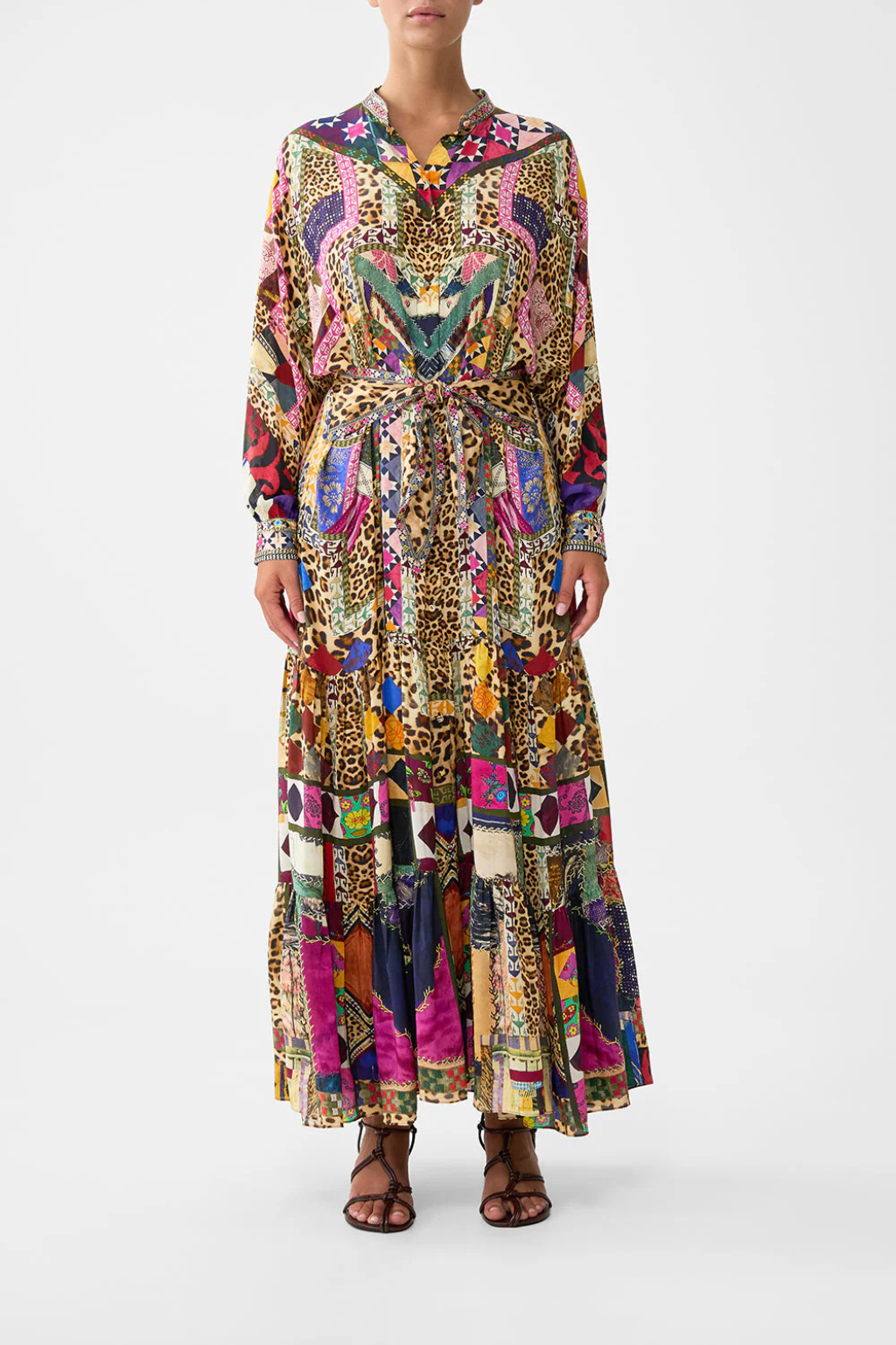 Tiered Waist Shirtdress with Waist Tie