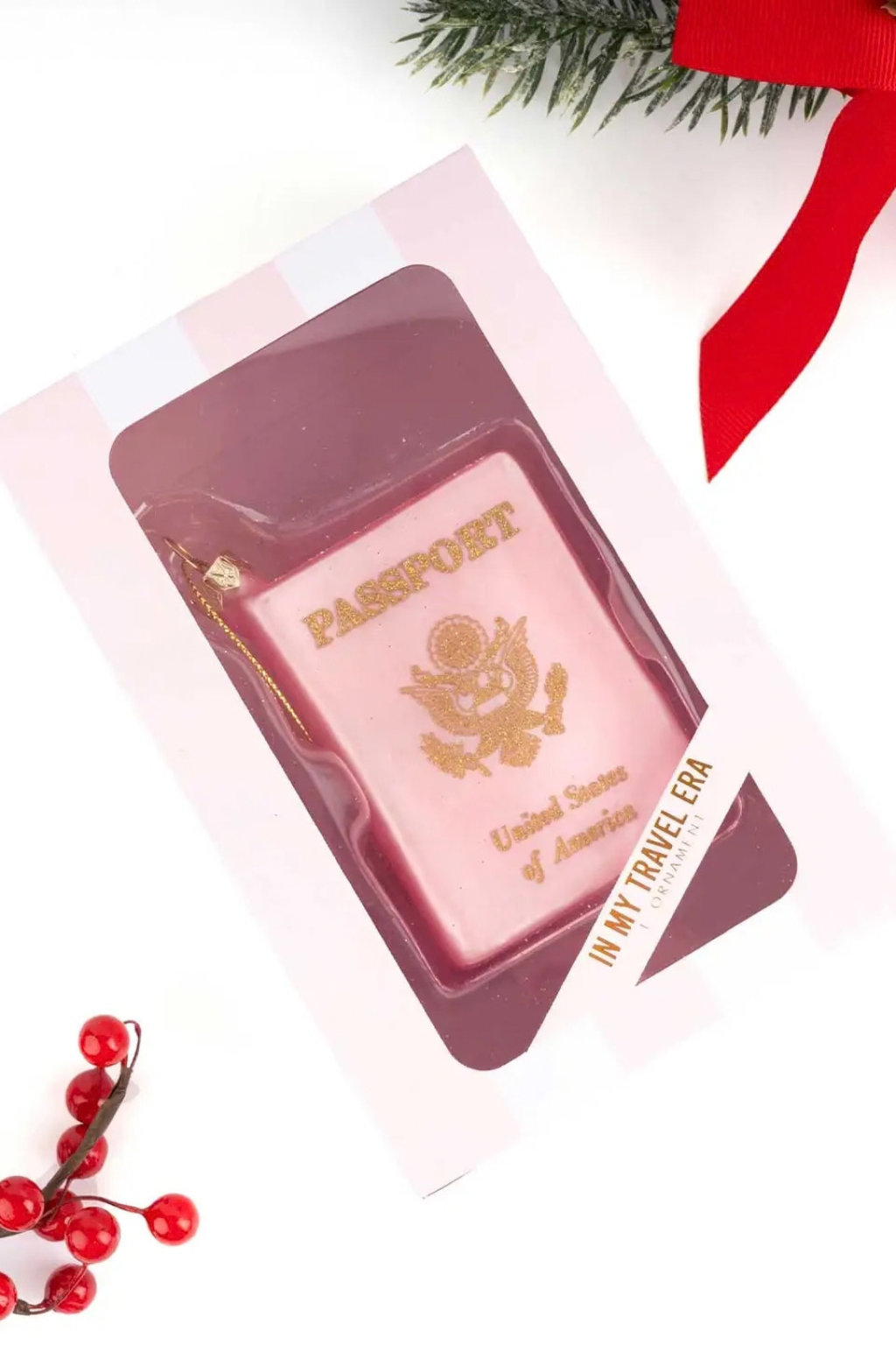 Pink Passport Glass Christmas Ornament