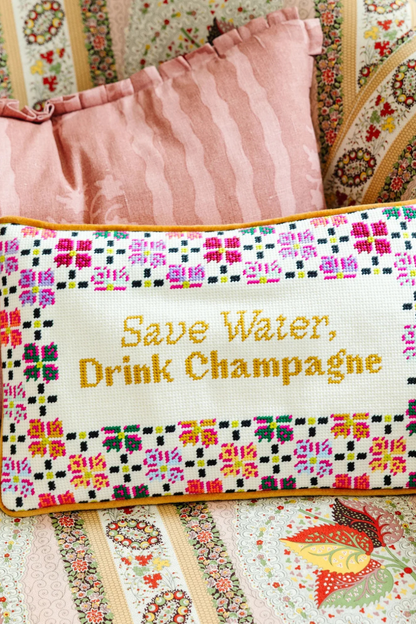 Drink Champagne Needlepoint Pillow