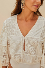 Rosy Eyelet Puff Sleeve Bodysuit