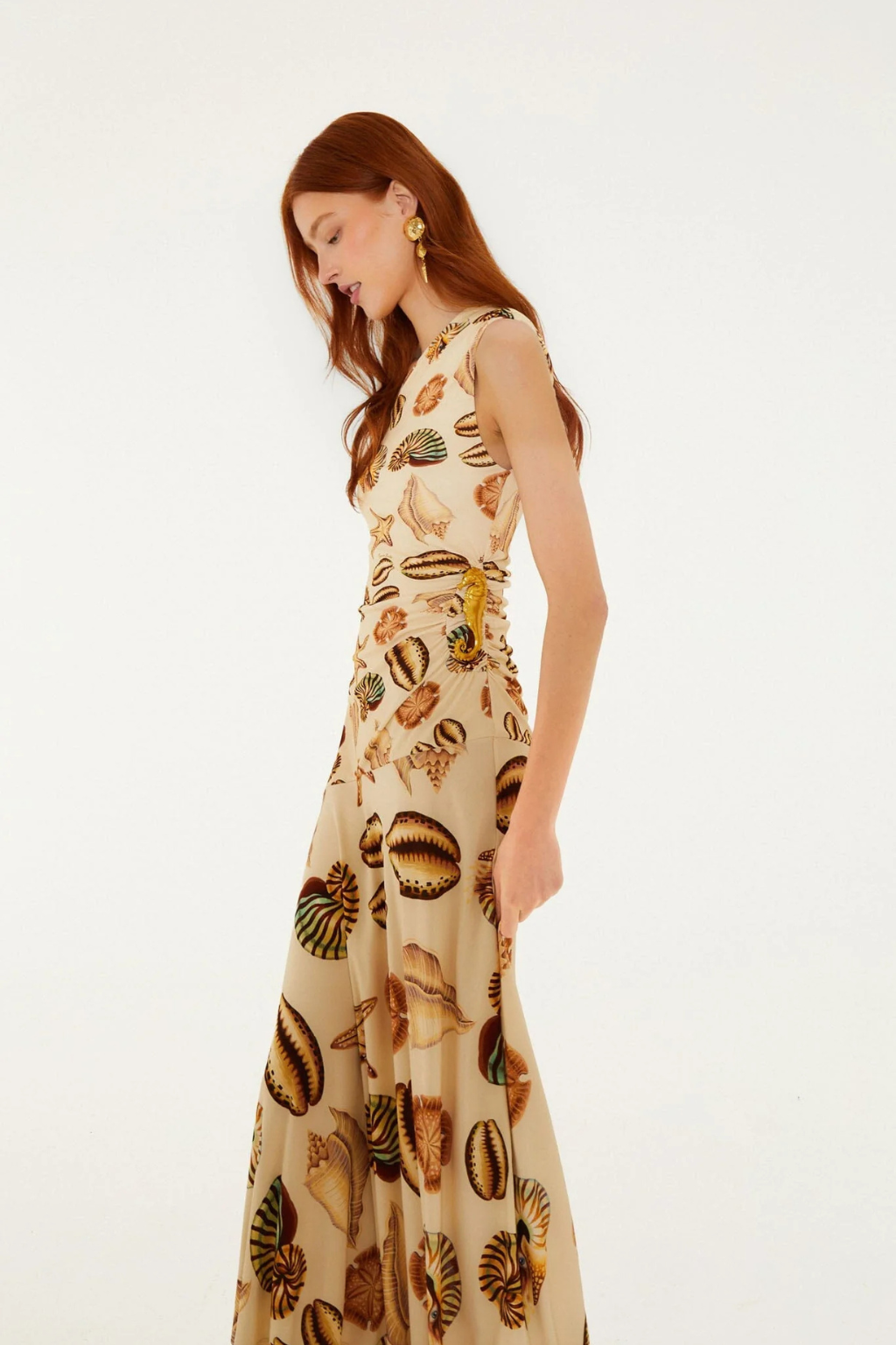 Marine Shells One Shoulder Maxi Dress