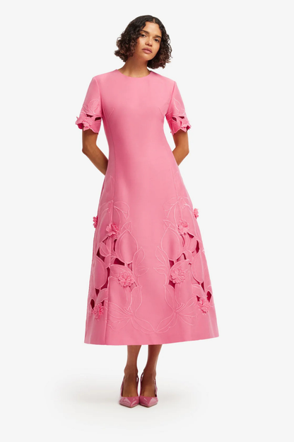 Caroline Applique Short Sleeve Midi Dress