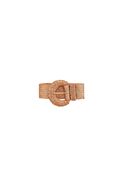 Metallic Wrapped Halfmoon Buckle Raffia Belt