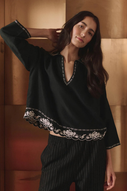 The Embroidered Floral Peterpan Collar Top.