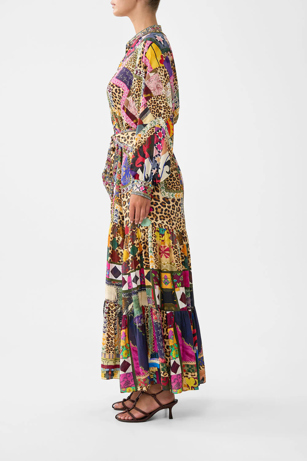 Tiered Waist Shirtdress with Waist Tie