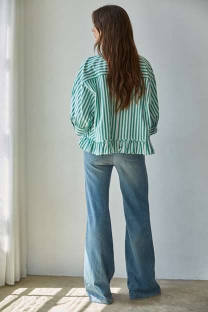 Striped Button Down Top with Ruffle Hem