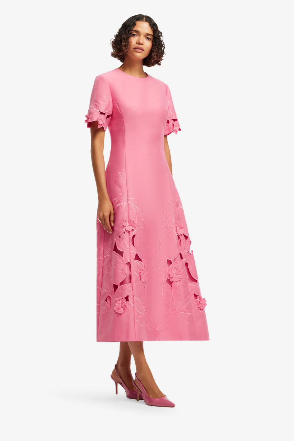 Caroline Applique Short Sleeve Midi Dress