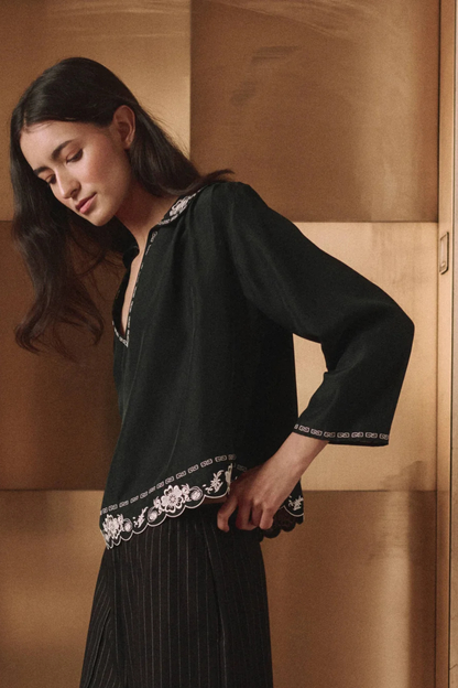 The Embroidered Floral Peterpan Collar Top.