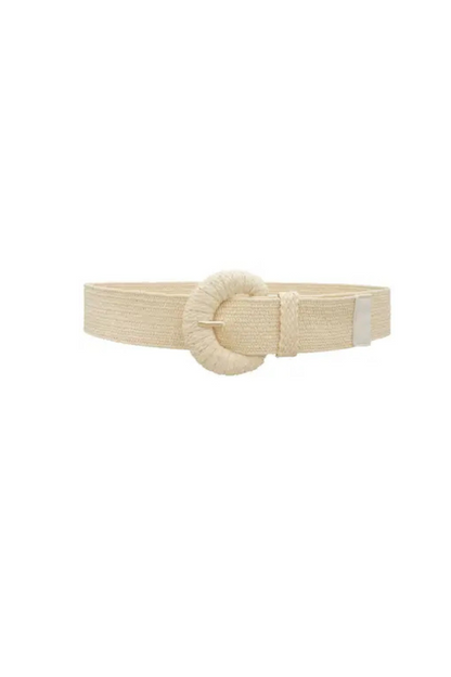 Neutrals Wrapped Halfmoon Buckle Raffia Belt