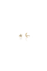 Star and Moon Crystal Stud Earrings