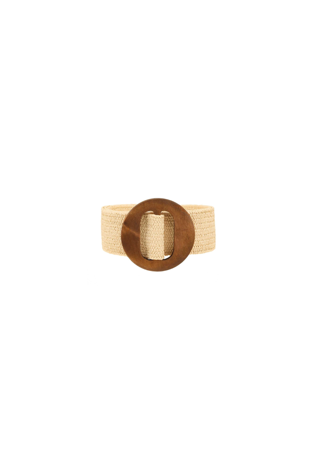 Stretch Raffia Belt with Wood Buckle