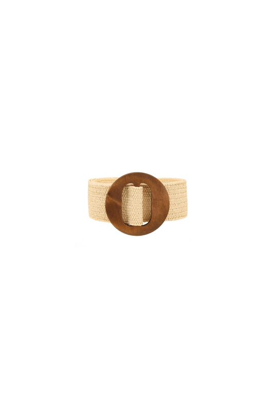 Stretch Raffia Belt with Wood Buckle