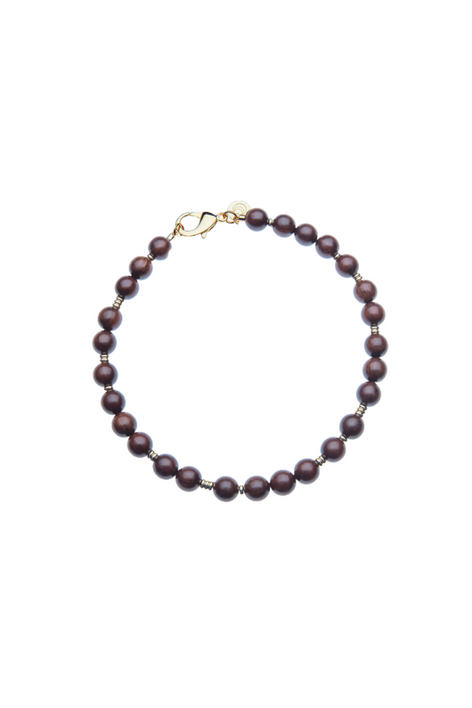Wood and Gold Beaded Necklace