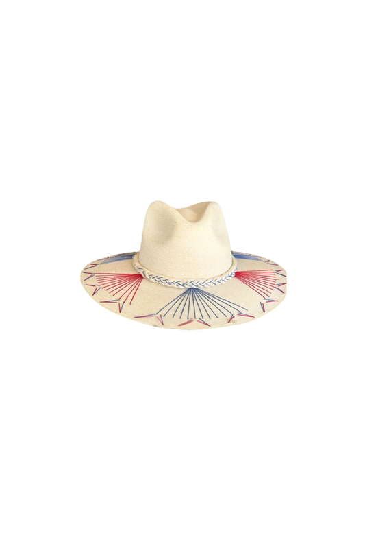 Straw Hat with Red White and Blue Embroidery