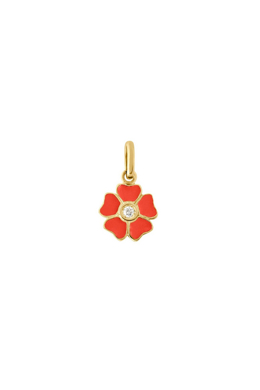 Flower Resin Yellow Gold Diamond Pendant - Coral