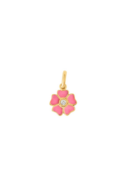 Flower Pink Resin Yellow Gold Diamond Pendant